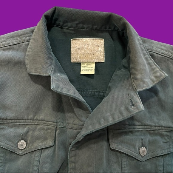 90s Olive Green Distressed Jean Jacket - Picture 3 of 4